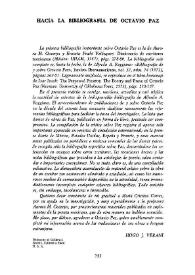 Hacia la bibliografía de Octavio Paz  / Hugo J. Verani  | Biblioteca Virtual Miguel de Cervantes