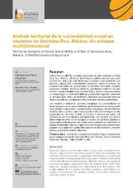 Análisis territorial de la vulnerabilidad social en ciudades de Quintana Roo, México: Un enfoque multidimensional  / Adriana Lucía Trejo Albuerne, Naxhelli Ruiz Rivera | Biblioteca Virtual Miguel de Cervantes