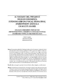Al voltant del "pregascó" de Joan Coromines. Fitònims amb una vocal àtona final aparentment anòmala en occità aranès   / Aitor Carrera  | Biblioteca Virtual Miguel de Cervantes