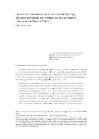 La edición de textos para las compañías hoy: algunos ejemplos del trabajo de la Compañía Nacional de Teatro Clásico / Debora Vaccari | Biblioteca Virtual Miguel de Cervantes