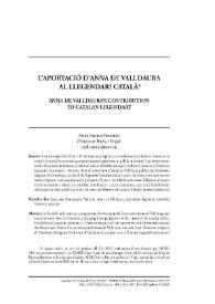 L’aportació d’Anna de Valldaura al llegendari català  / Emili Samper Prunera | Biblioteca Virtual Miguel de Cervantes