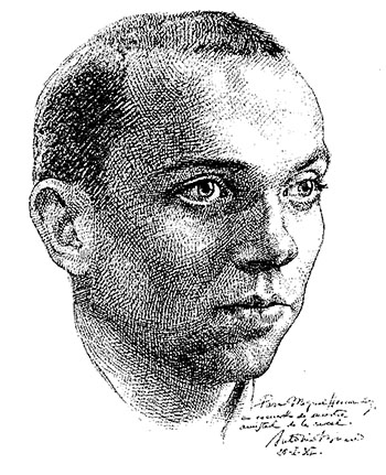 Retrato a lápiz que Buero hizo en 1940 a Miguel Hernández en la prisión del Conde de Toreno de Madrid